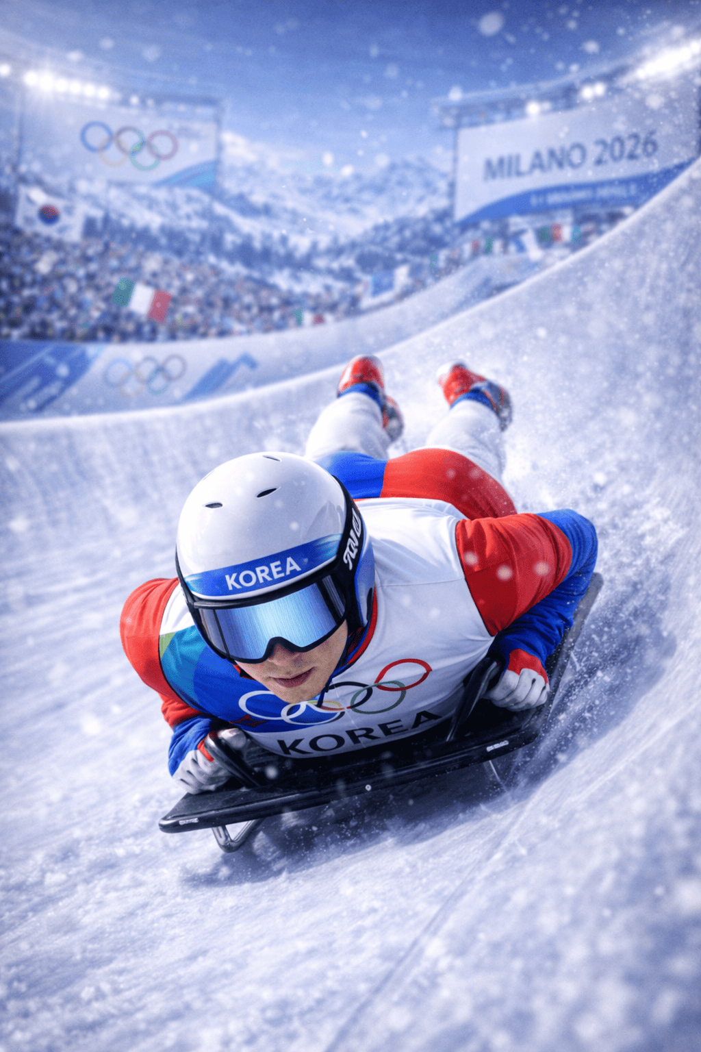 AI로 만든 밀라노 동계 올림픽 스켈레톤 경기 이미지
