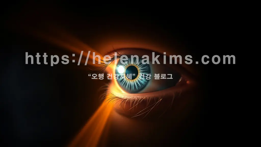 중앙에 선명하게 빛나는 인간의 눈. 눈동자 주변으로 점차 어두워지는 시야와 미세한 균열이 드리워져 녹내장의 진행을 시각화한 이미지.