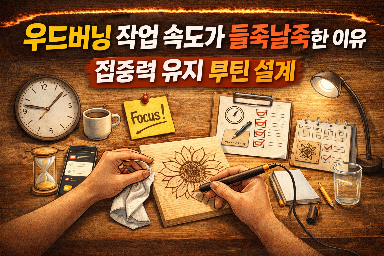 우드버닝 작업 속도가 들쭉날쭉한 이유-집중력 유지 루틴 설계로 작업 효율 높이는 방법