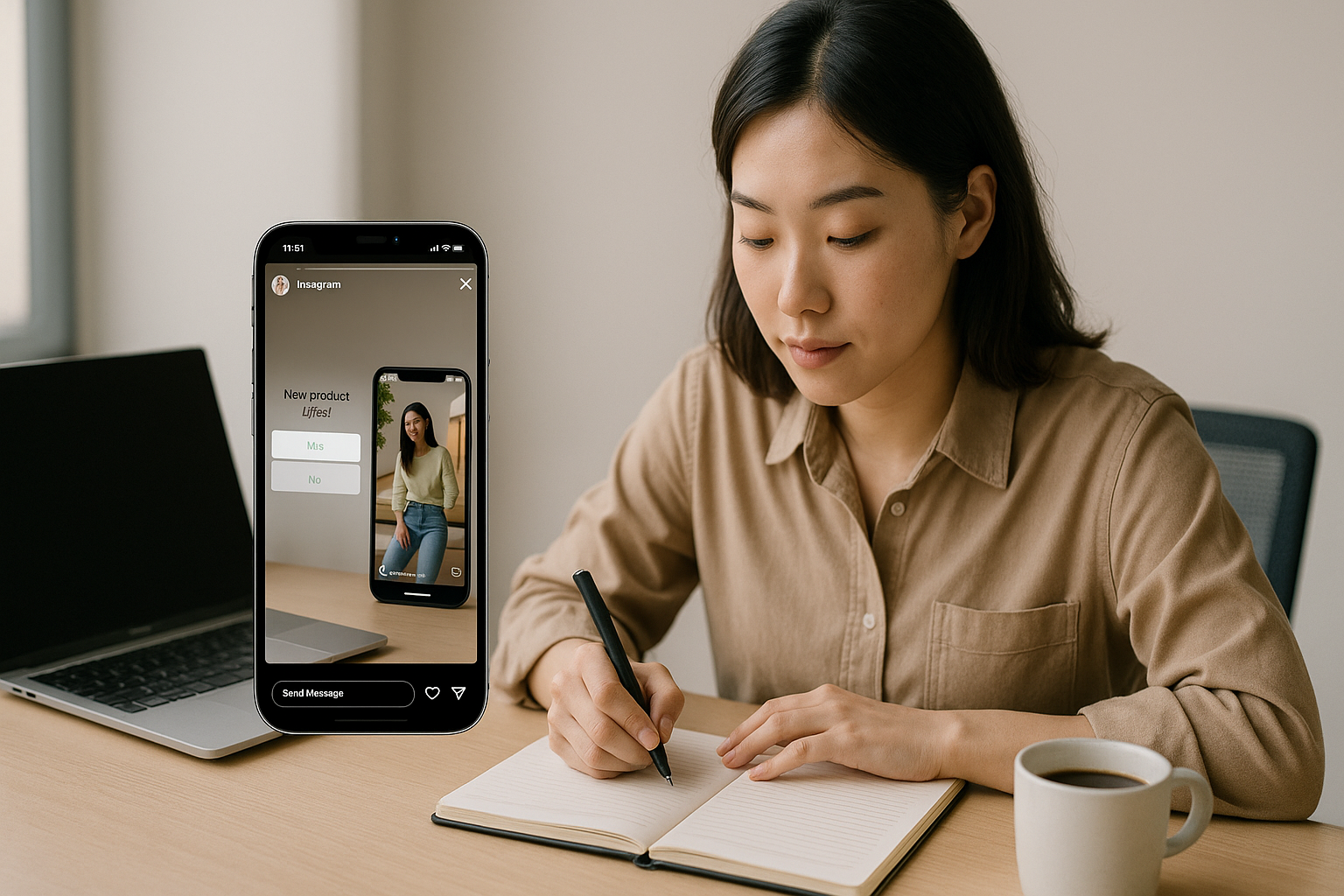 인스타그램 콘텐츠 전략을 구상하는 직장인