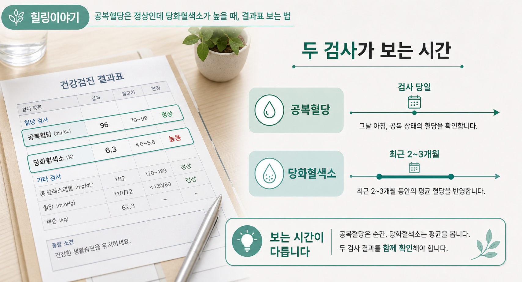 공복혈당과 당화혈색소가 보는 시간이 다른 건강검진 결과표 이미지
