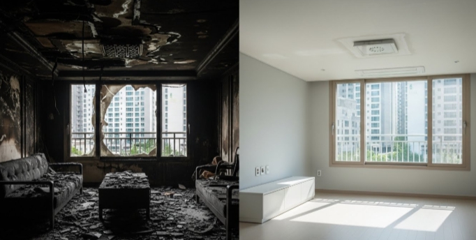 빌라 화재 청소중