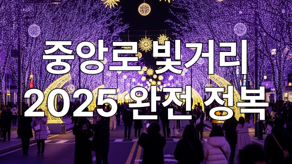 2025년 11월 28일 점등식을 시작하는 대구 중앙로 빛거리의 화려한 야경, 보랏빛과 노란빛 조명이 수놓아진 거리에서 사람들이 축제를 즐기고 있는 모습.
