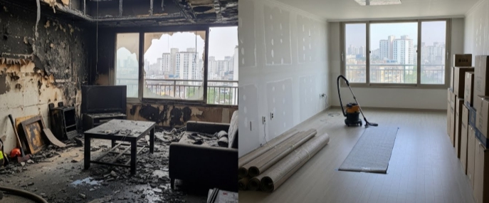 광양 화재 청소 후 복구중