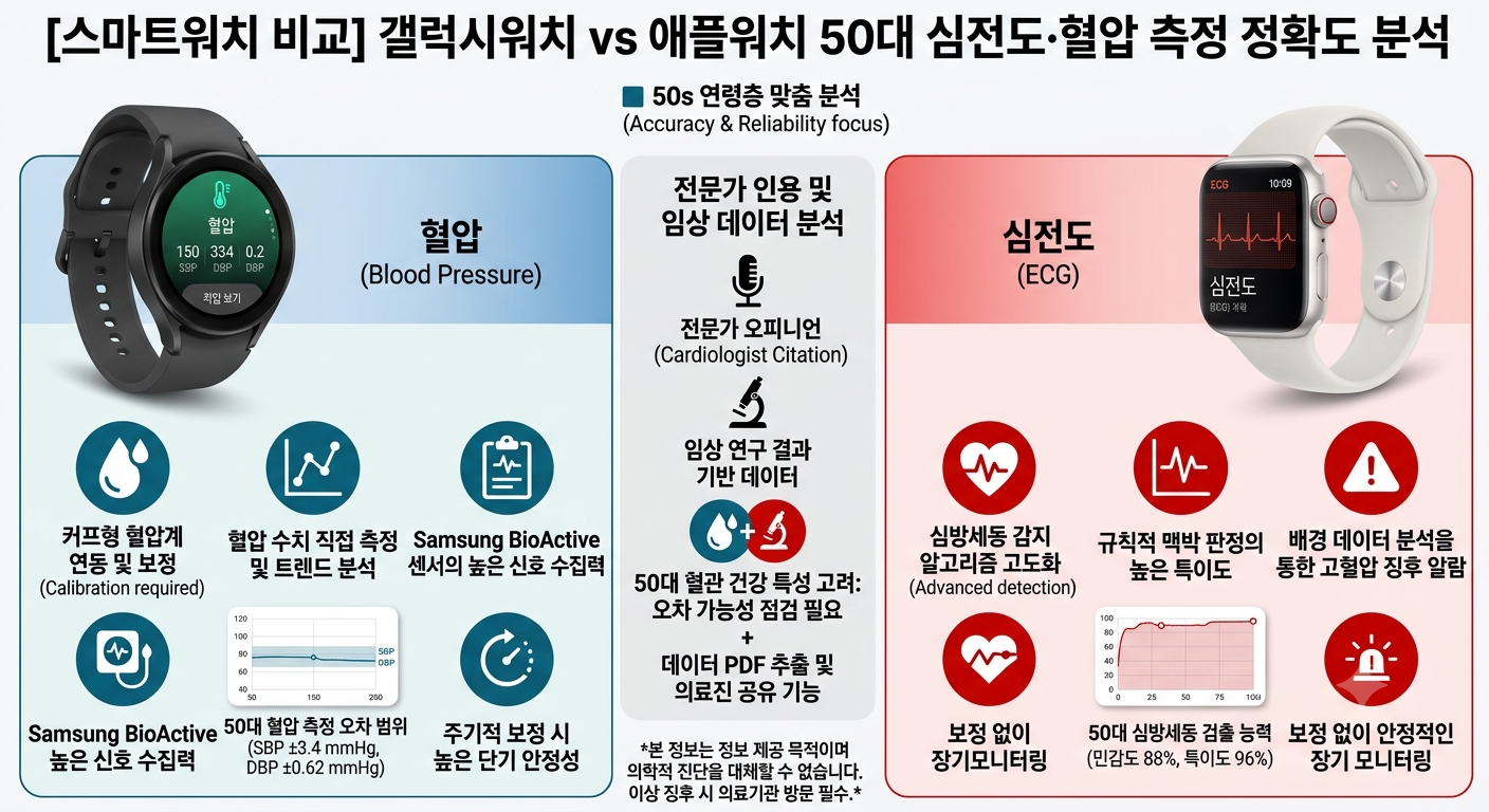 갤럭시워치 vs 애플워치 50대 심전도&middot;혈압 측정 정확도 분석