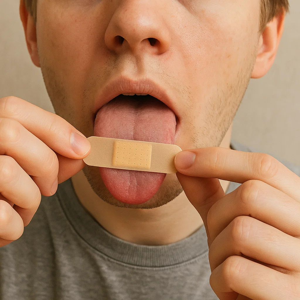 혀 세정기의 올바른 사용 방법을 설명하는 삽화