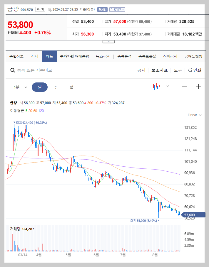 금양 주가 분석
