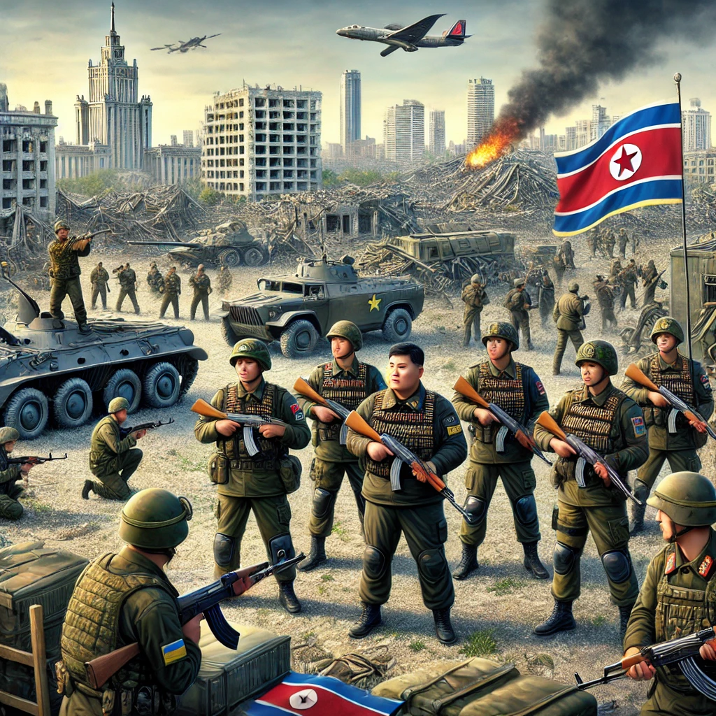 북한 군인들이 러시아와 함께 우크라이나 전쟁에 참전한 모습