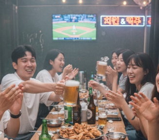 K-드라마에서 자주 보이는 한국 치맥 문화 이미지