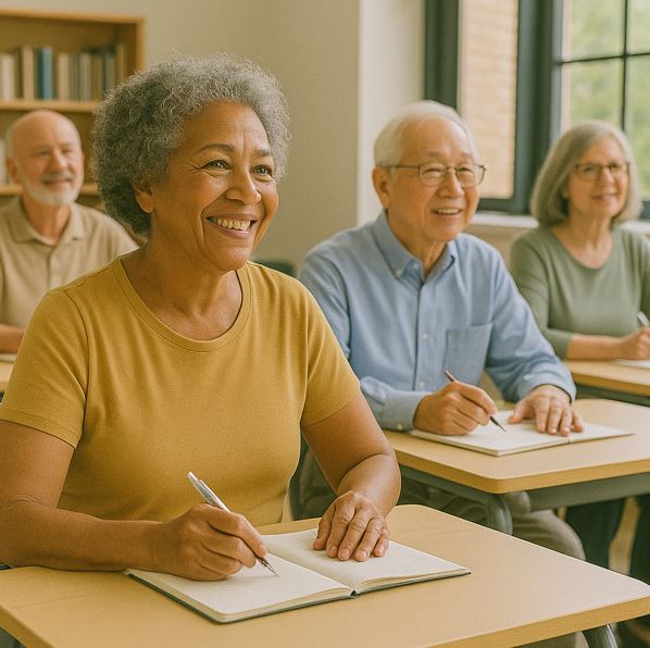 정신 건강 프로그램을 수강중인 노인들