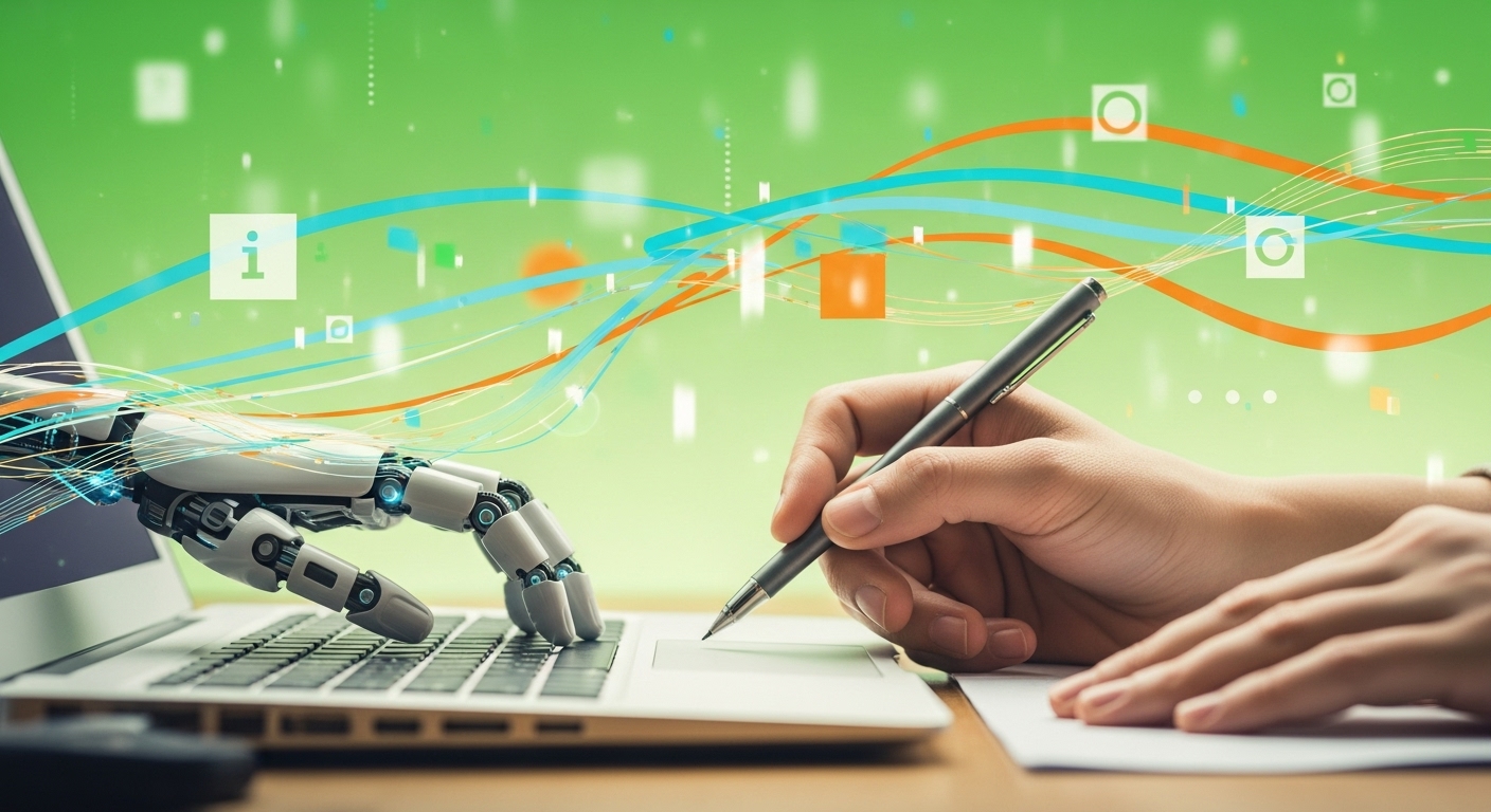 인간과 AI의 협업을 상징하는 역동적인 모습의 이미지