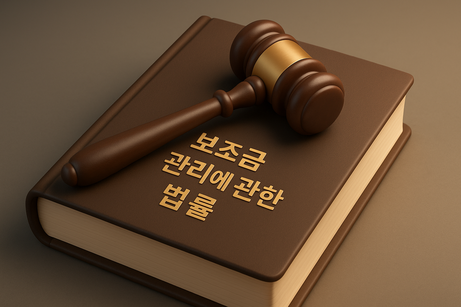 보조금 관리에 관한 법률'이라고 적힌 법전과 의사봉 이미지