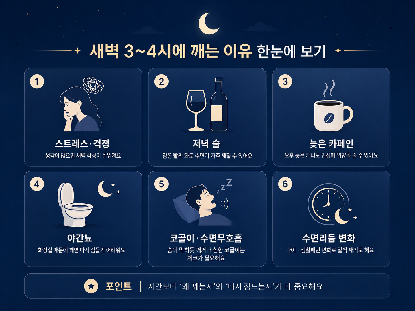 새벽에 자꾸 깨는 이유|3~4시 눈뜨는 원인·다시 잠드는 법
