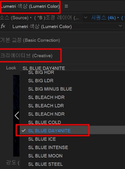 SL BLUE DAY4NITE를 적용
