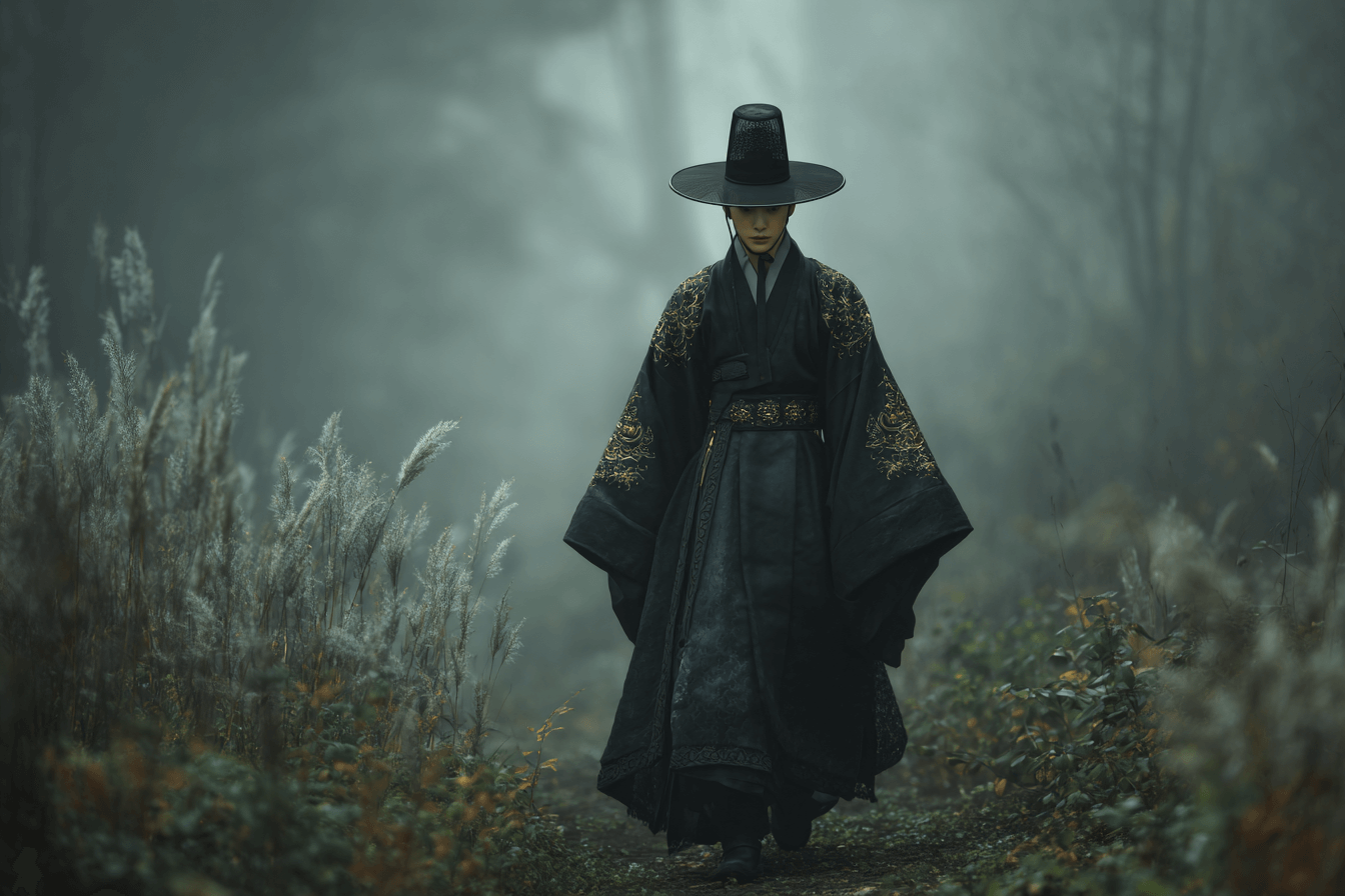 안개낀-숲-길을-걷고-있는-왕