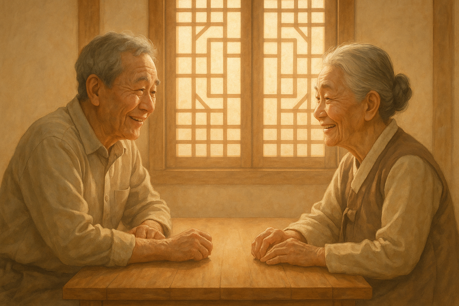 따뜻하게 대화하는 사람들의 모습으로 말을 곱게 하는 장면