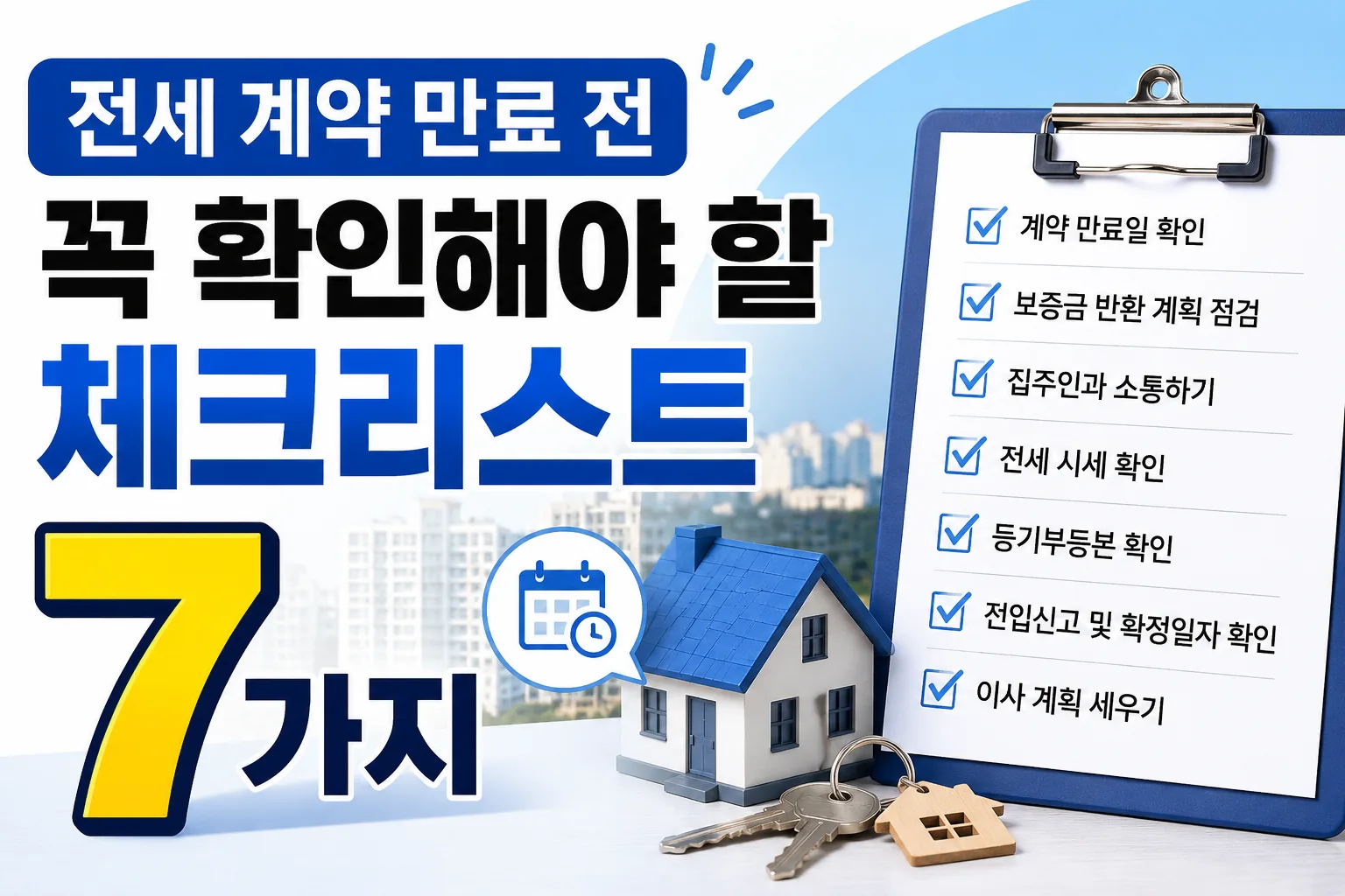 전세 계약 만료 전 꼭 확인해야 할 체크리스트 7가지를 설명하는 한국형 생활법률 블로그 썸네일 이미지