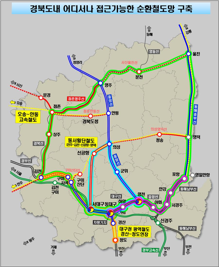 대구경북순환철도망 구축지도&#44; 경북도