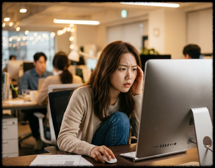 모니터로 정부24 서류 제출 방법을 확인하는 모습
