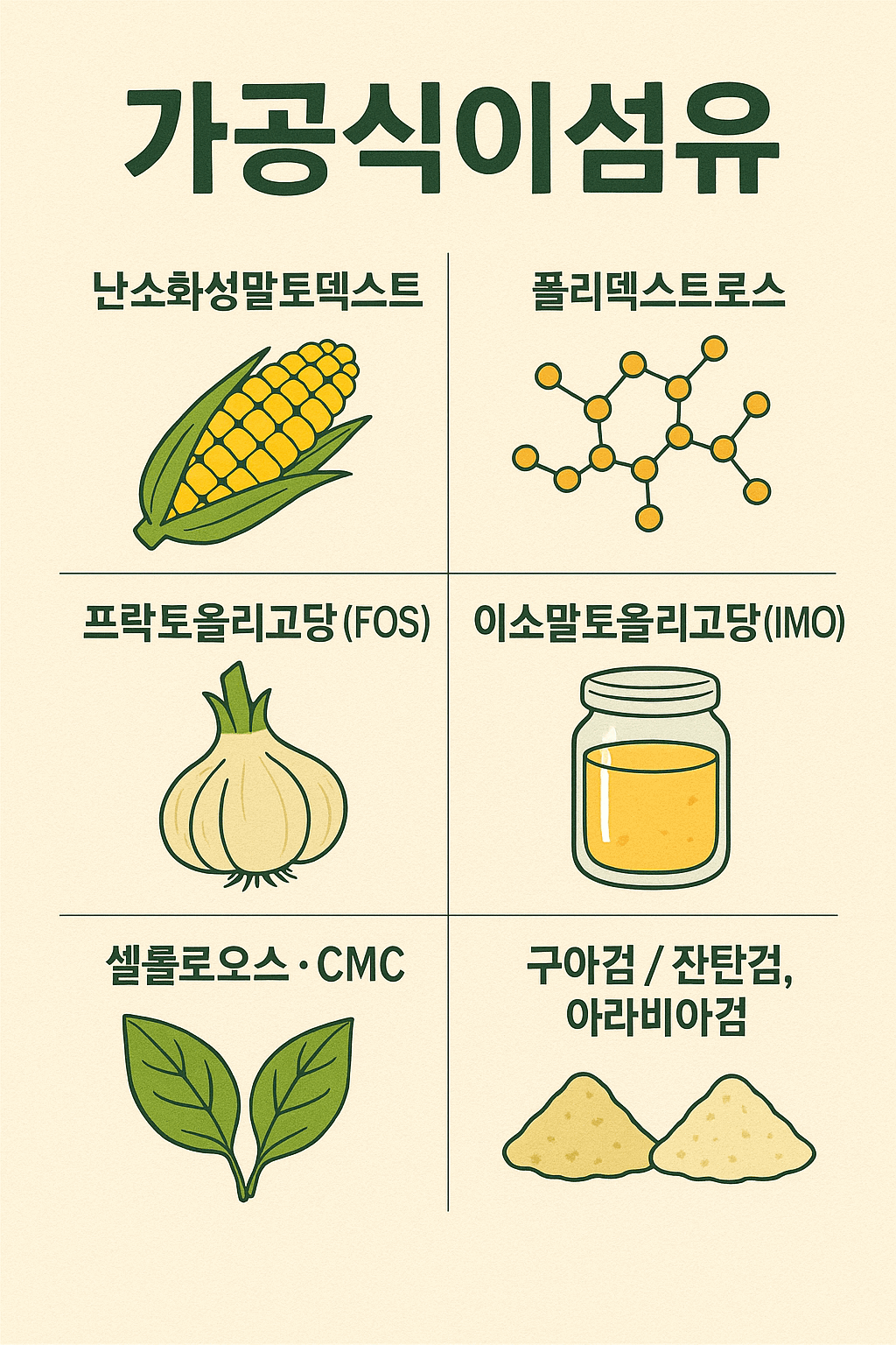 가공식이섬유 종류들 이미지