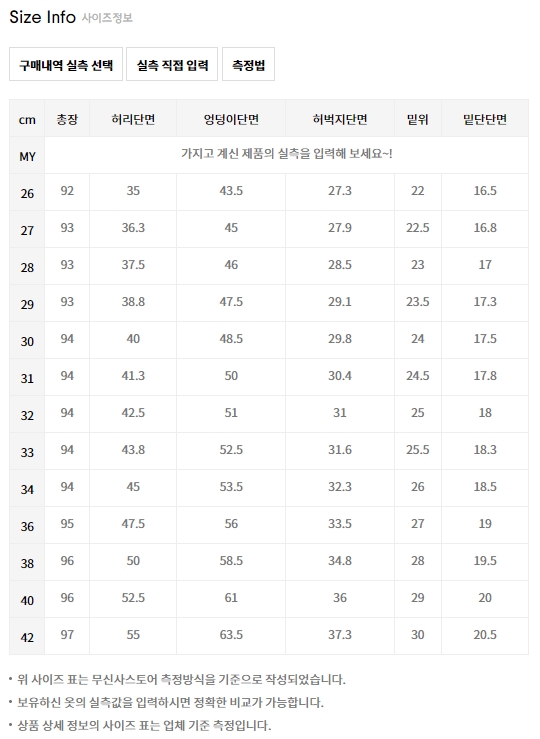 동일 브랜드 다른 제품 허리 단면 비교