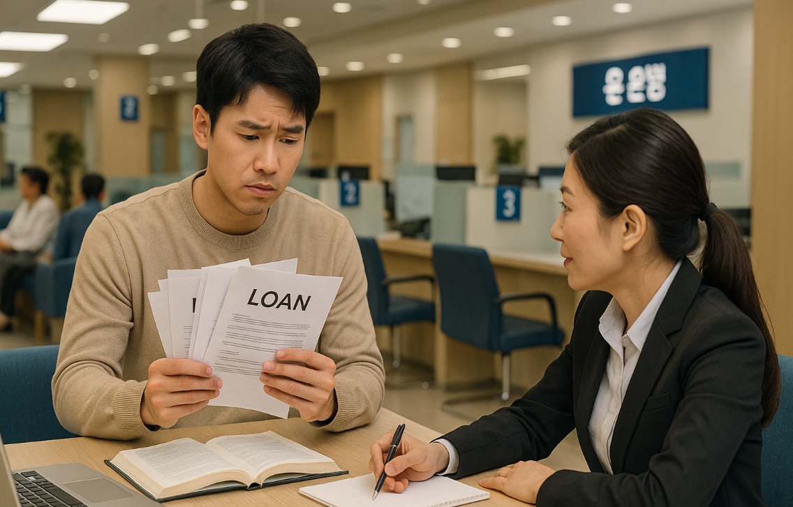 금융기관에서 상담 중인 다중채무자 모습