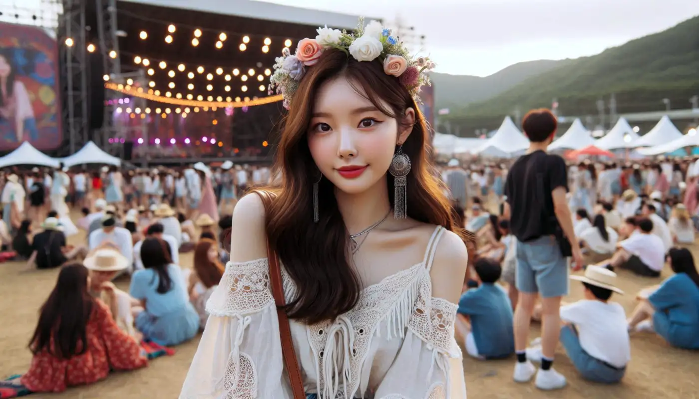 여름-페스티벌에서-등받이의자로-축제를-즐기는-여성의-모습