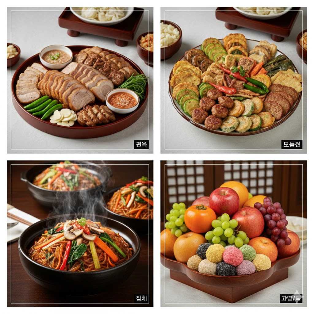 개업고사 음식 준비 예시 이미지 그리드: 편육 등 실용적으로 활용 가능한 메뉴 구성