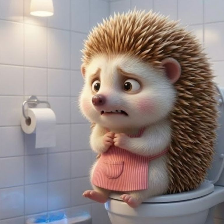 화장실에서 걱정하고 있는 도치씨의 모습