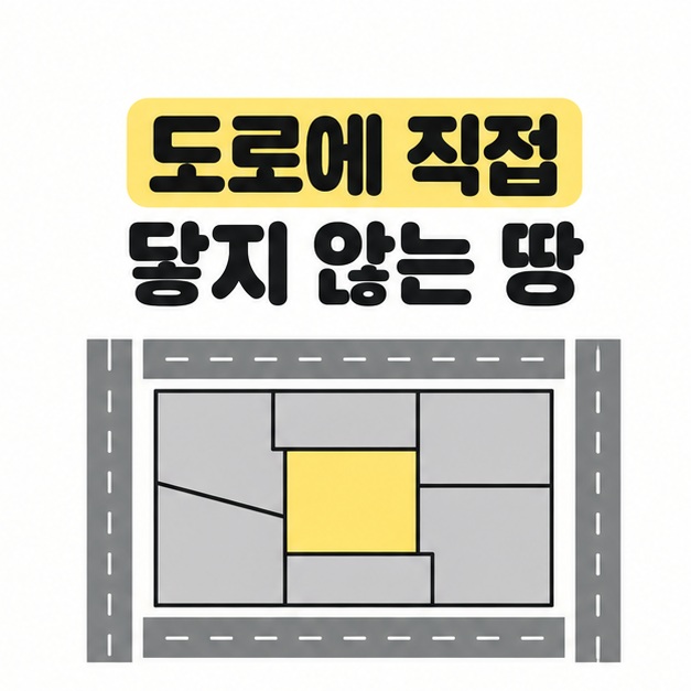 도로에 직접 닿지 않는 땅을 보여주는 주변 필지와 도로의 개념 그림