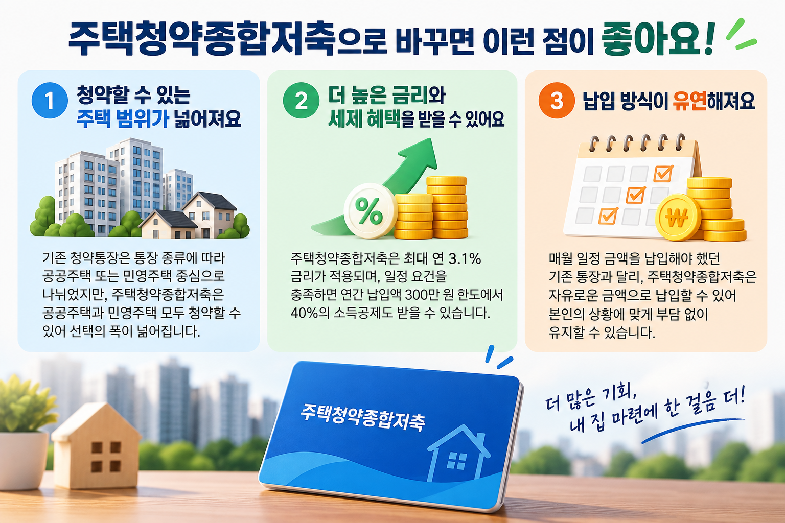 주택청약종합저축 전환 시 청약 가능한 주택 범위와 주요 혜택을 정리한 이미지