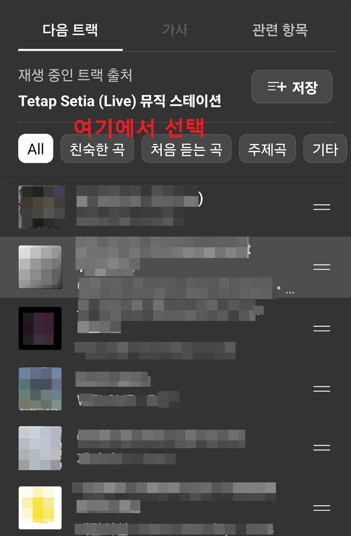 재생 목록의 노래들 보임