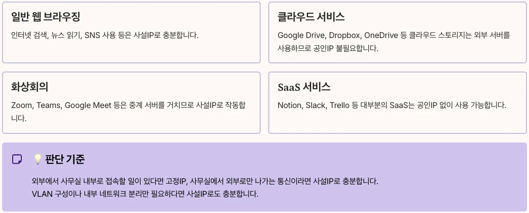 사무실에서 사설IP로 충분한 경우 내용 정리