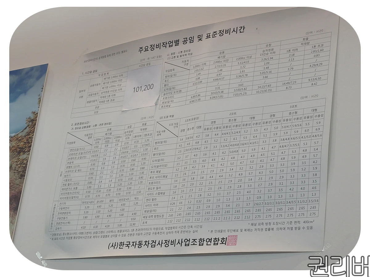 표준 시간당 공임