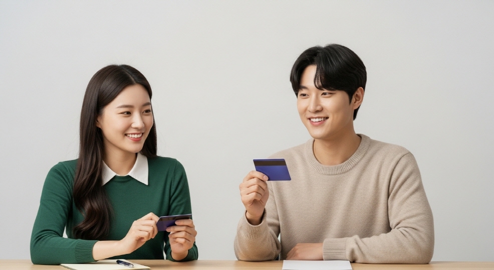 소액 신용카드를 결제하는 한국인 청년