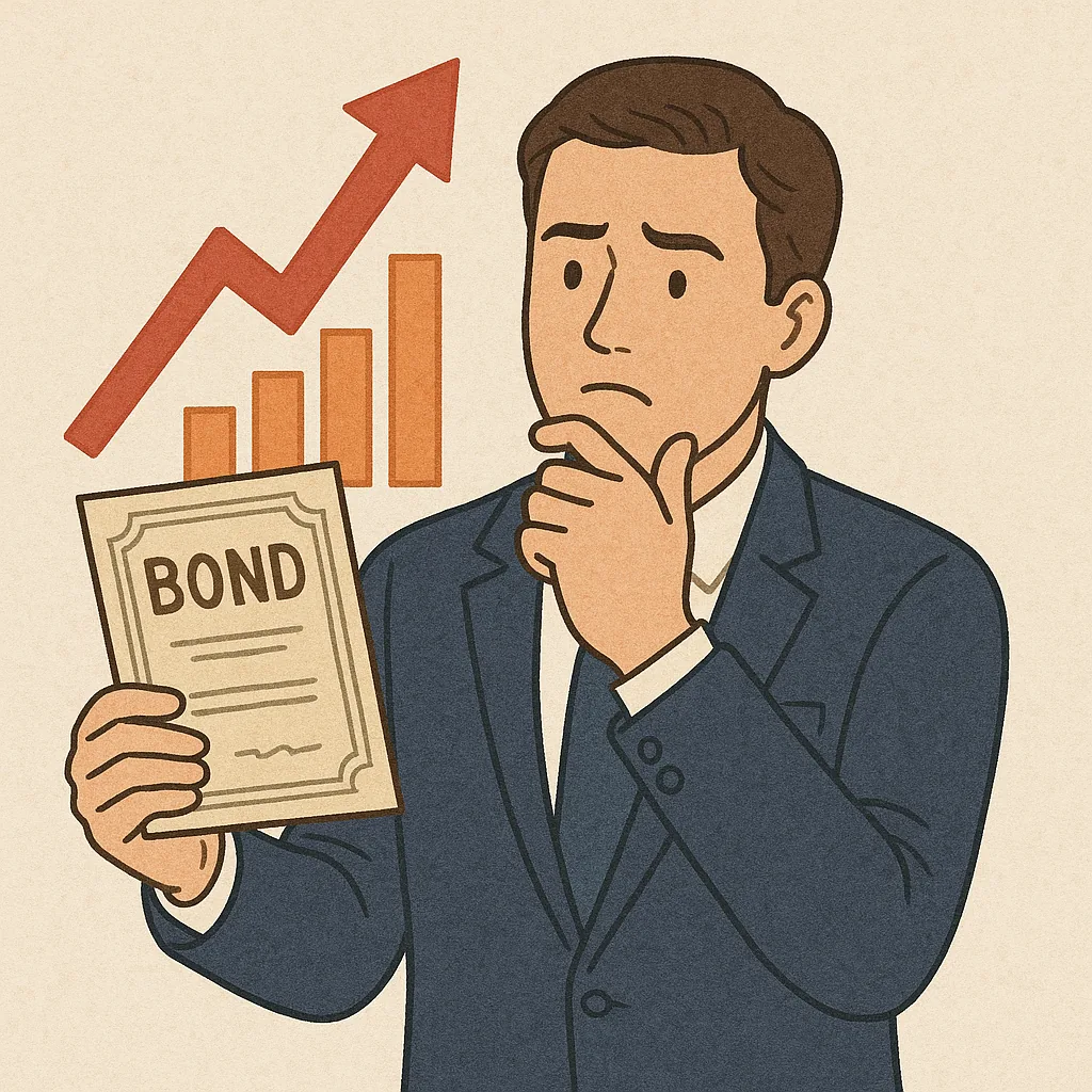 금리-상승기에-채권-투자를-고민하는-투자자의-모습을-상징적으로-표현한-일러스트-텍스트-없는-이미지