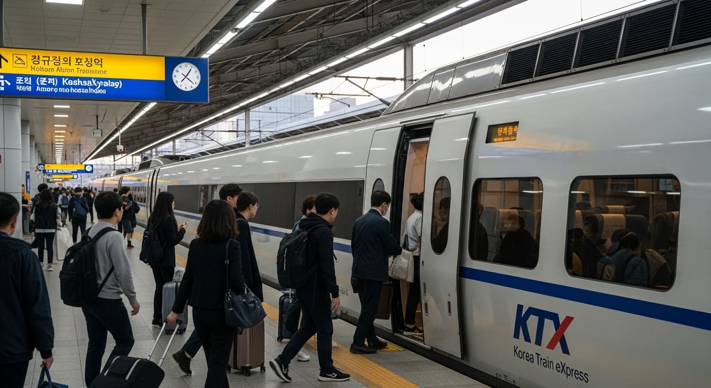 추석 귀성객으로 붐비는 기차역 대합실