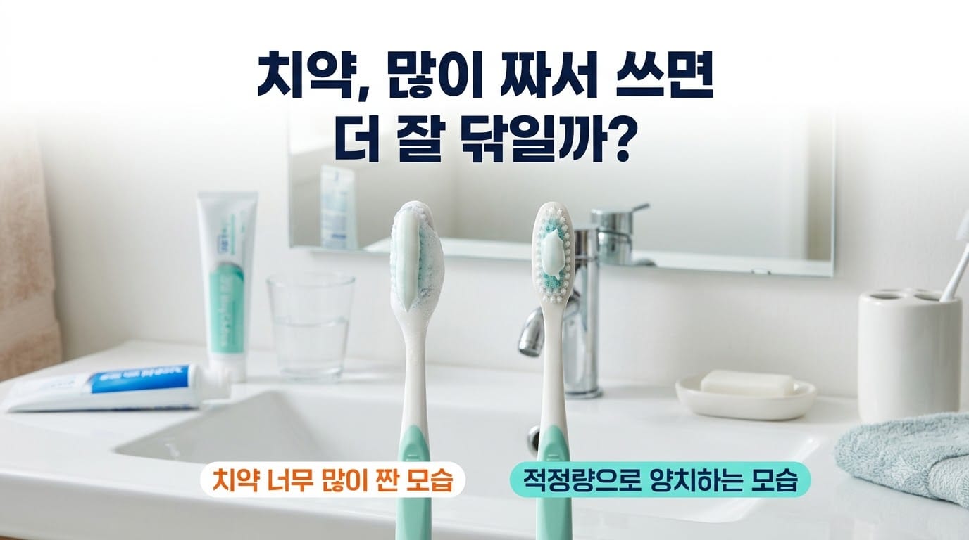 치약을 가득 짠 칫솔과 적은 양을 짠 칫솔의 사용량 비교
