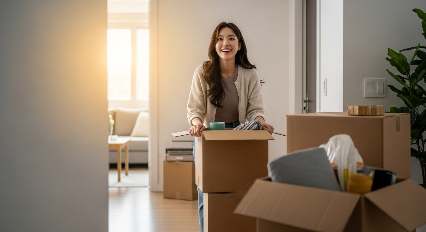 청년월세지원금 을 받고 이사를 하는 사회초년생의 기뻐하는 모습