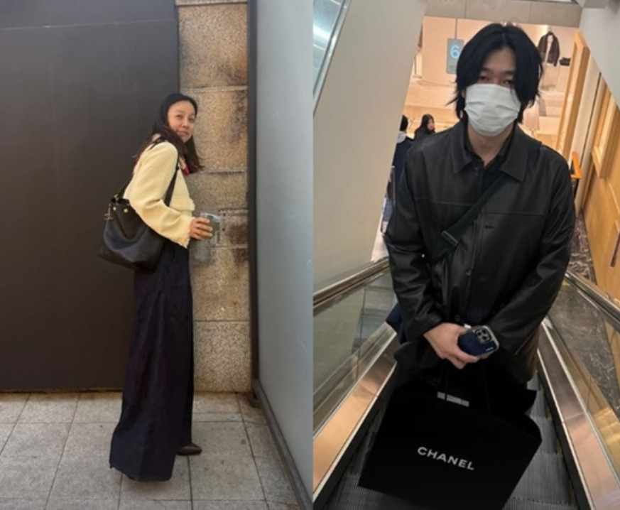 이효리가 샤넬25SS 호보백 라지 버킷백 AS5406을 착용한 모습과 이상순이 함께 백화점에 방문한 사진