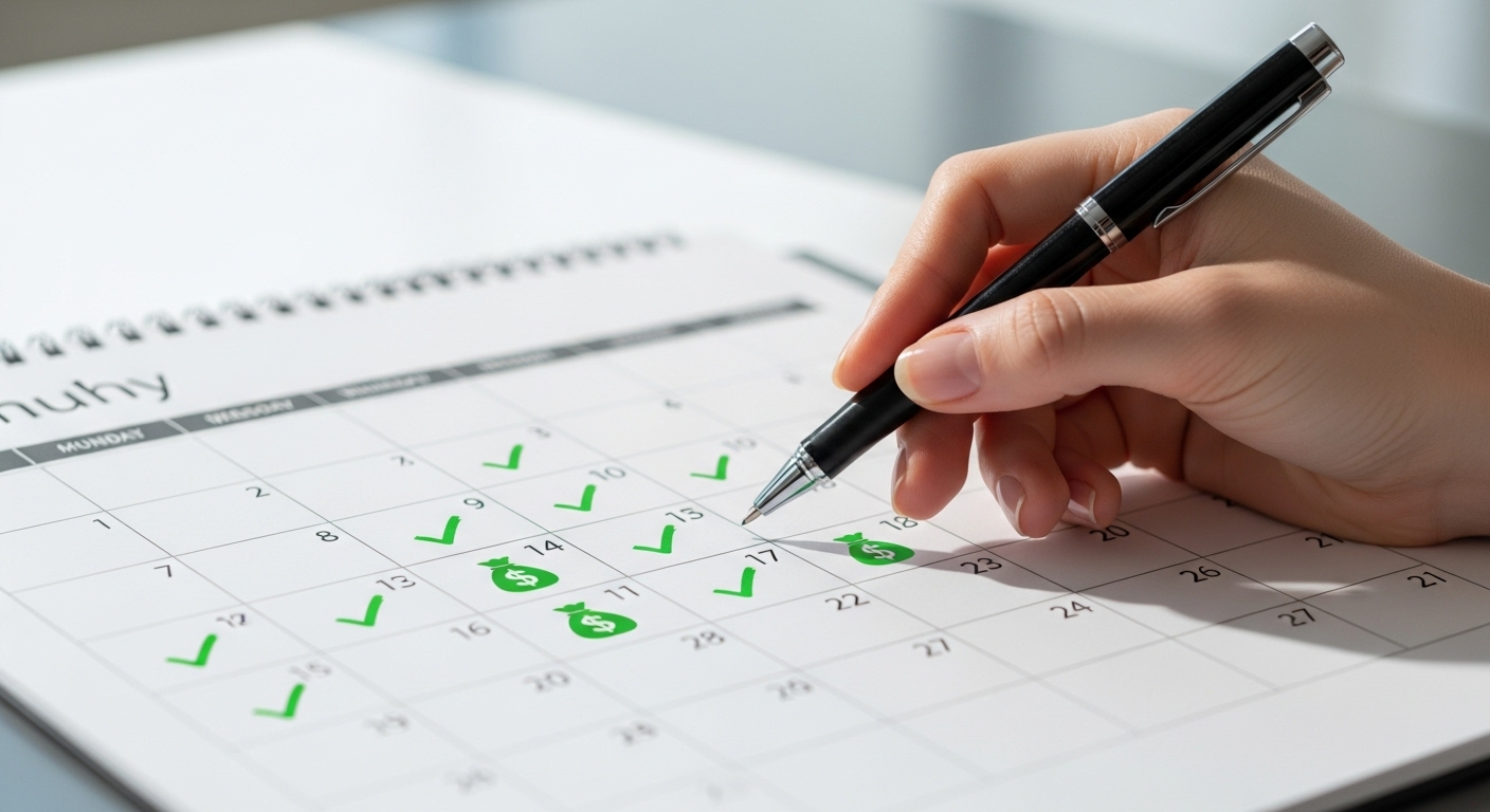 캘린더에 배당금 지급일이 체크되어 있는 모습