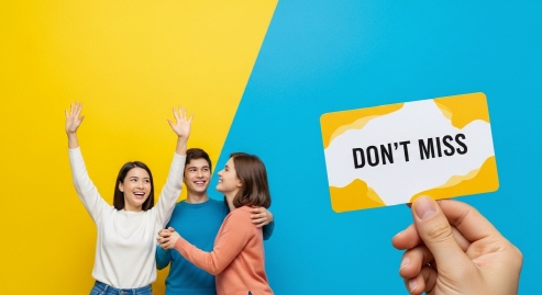 밝은 배경에 '놓치지 마세요' 카드가 보이는 장면