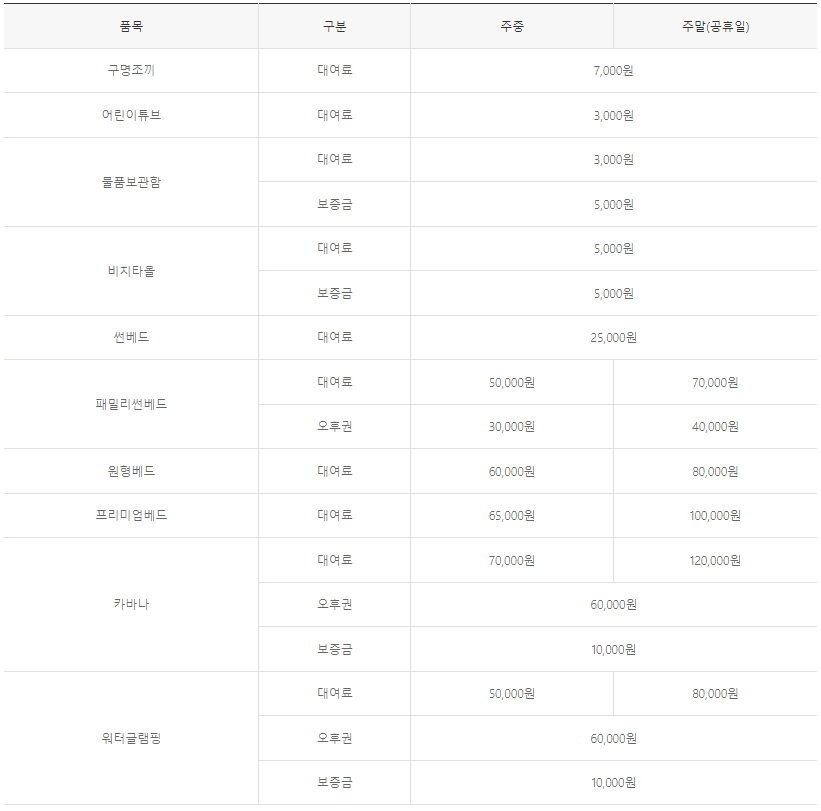 천안 소노벨 워터파크 렌탈 요금