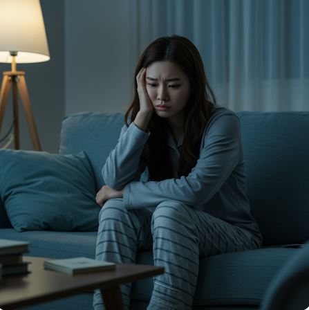 스트레스로 잠을 못자는 여성 이미지