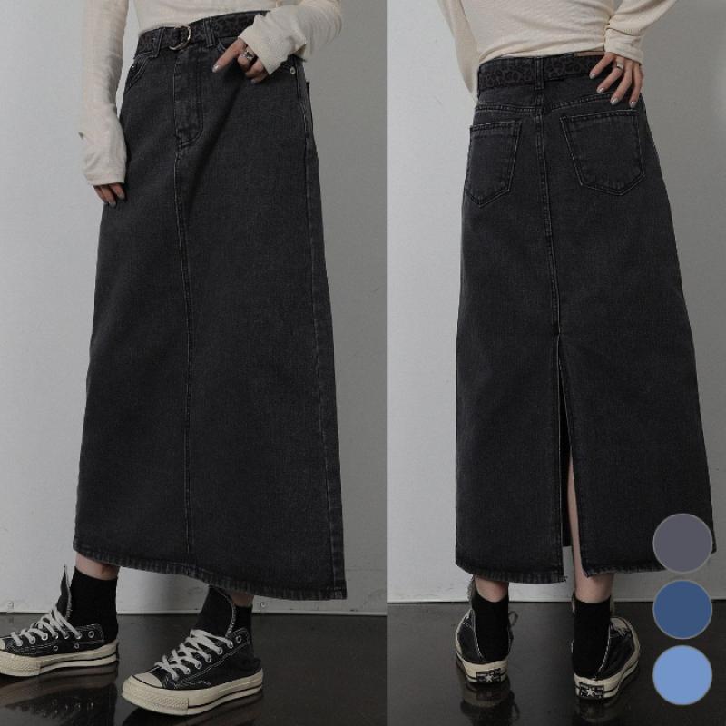 베이직 데님 롱 슬릿 A라인 스커트 청 치마 3컬러