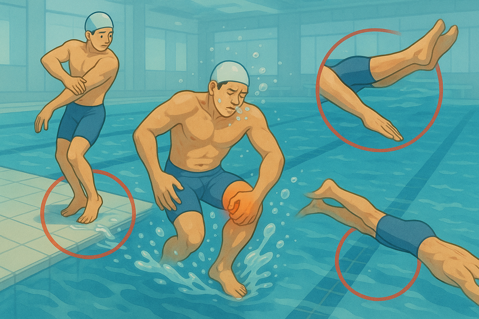 수영 중 발생할 수 있는 위험 요소 관련 사진