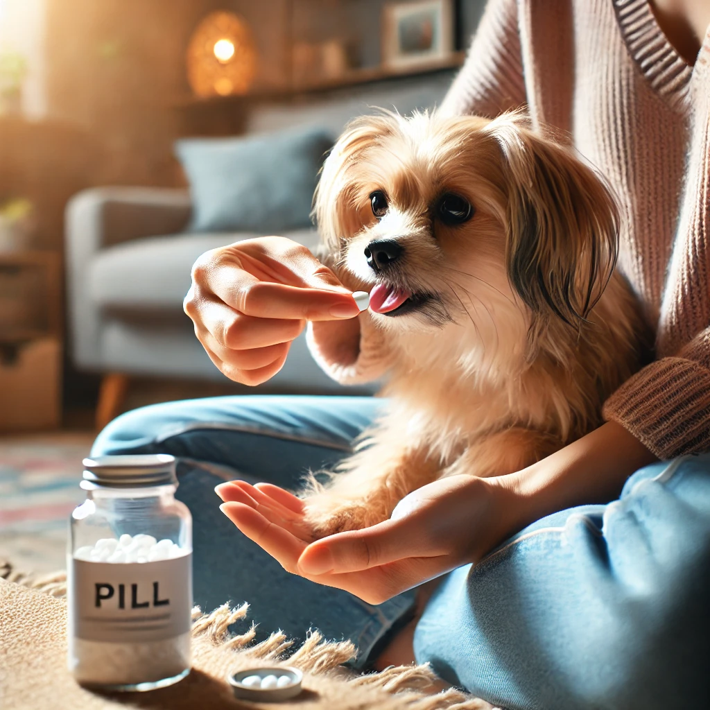 알약먹는 강아지 사진