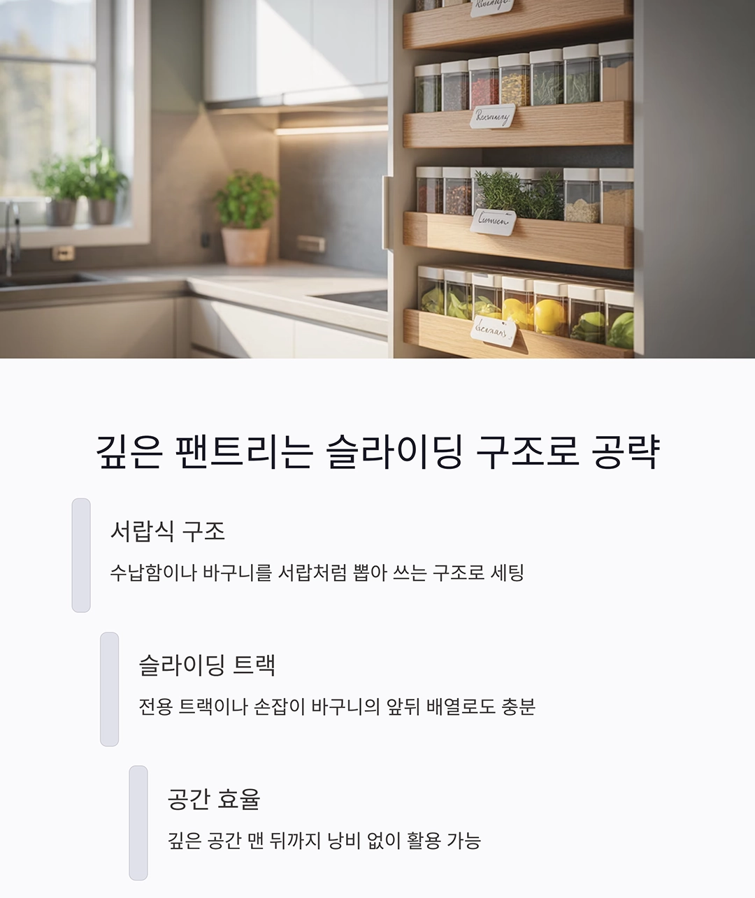 팬트리를 한눈에! 수납함과 바구니로 주방 정리 완벽하게