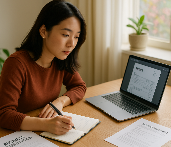 클라이언트 세금계산서를 검토하는 프리랜서