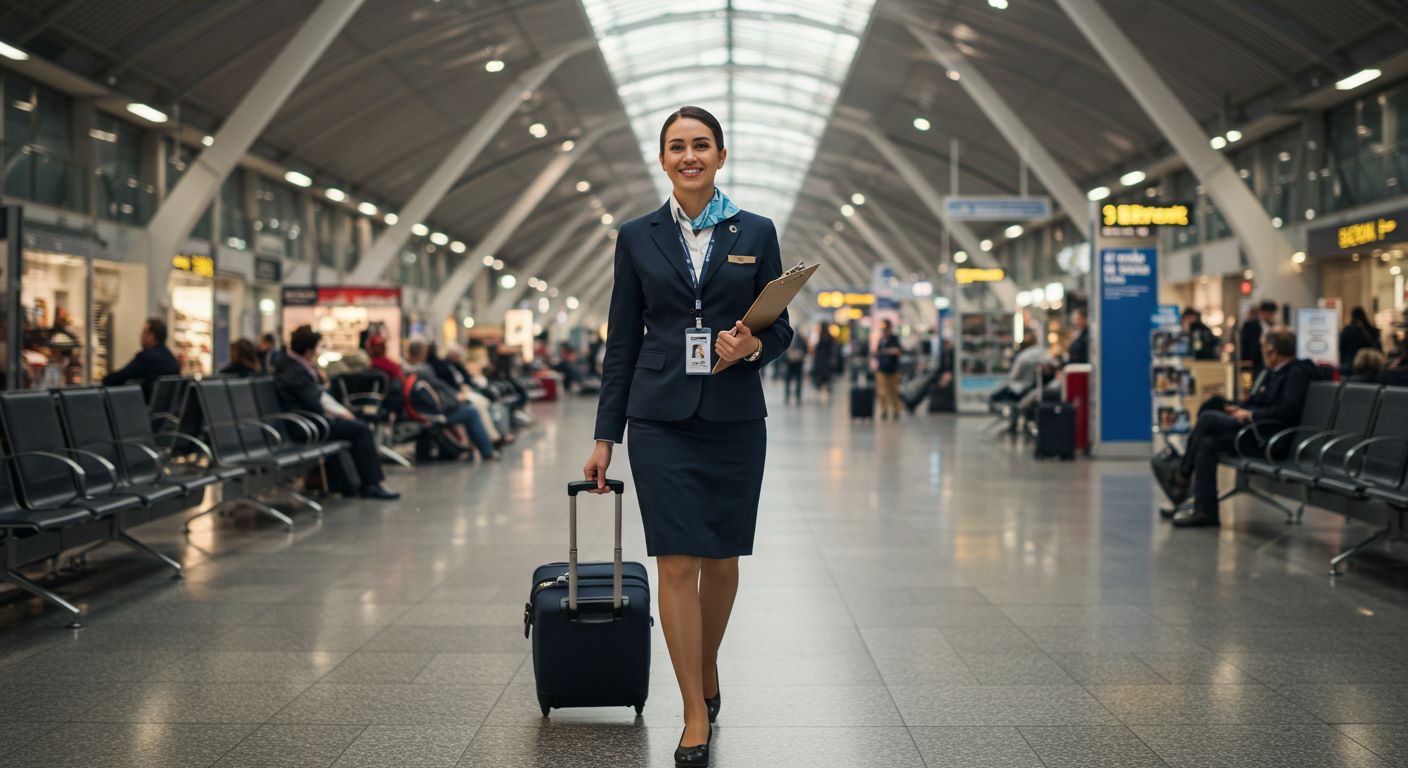 공항을 걷는 승무원 사진